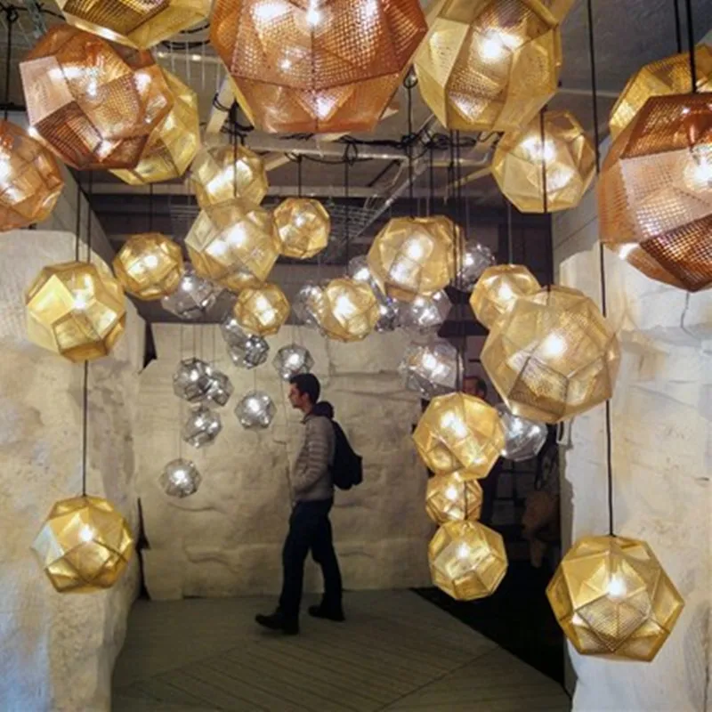 Современная копия веб Etch Геометрия золотой кирпич подвесной светильник тени для