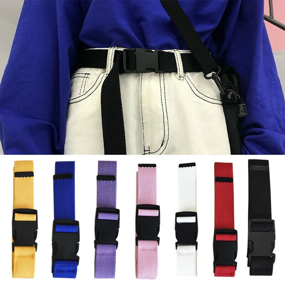 

Multi-color Vintage Women Men Nylon Canvas Waist Plastic Belt Buckle Adjustable Unisex Belt