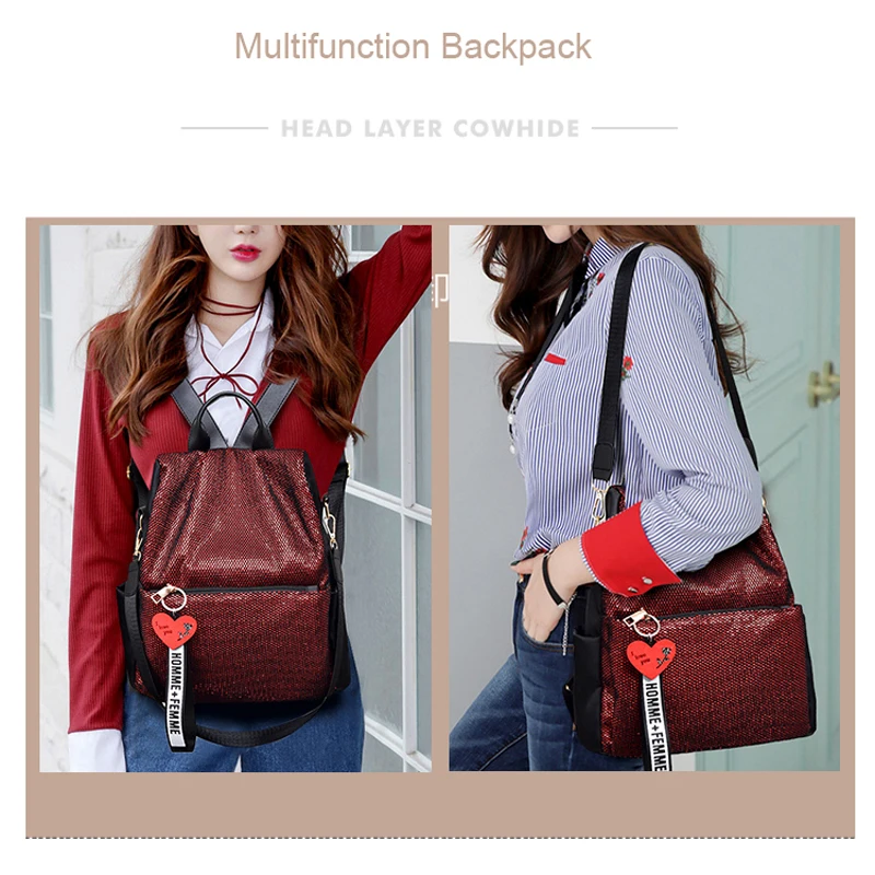 

New Fashion Ladies Sequin Backpack High Quality Anti-theft Multi-function Small Backpack Ladies Shoulder Bag Leisure Travel Bag