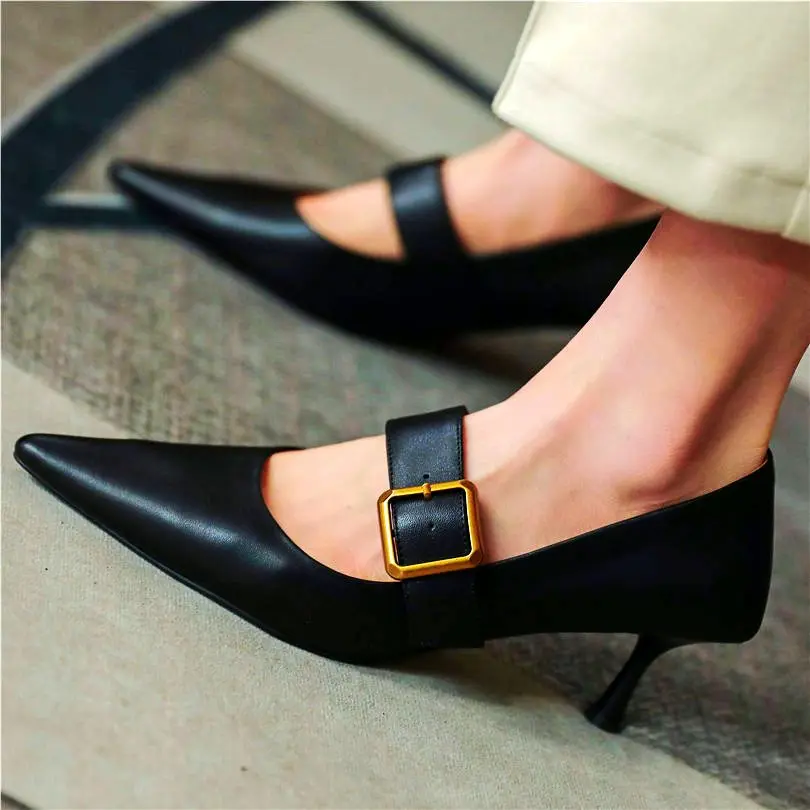 

Sexy Party Pumps Women's Leather Pointed Toe Slim Thin Heel Mary Janes Sandals Party Shoes Nightclub 34 35 36 37 38 39 40
