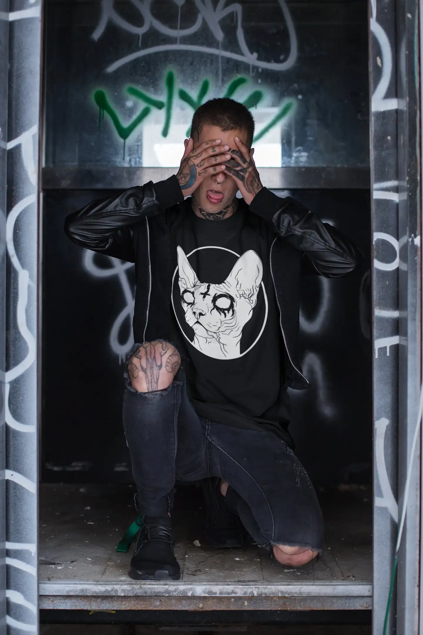 Футболка с изображением кота из Сфинкса Death Metal черная футболка в стиле готика