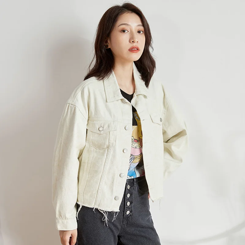 Женская короткая джинсовая куртка LEIJIJEANS, модная белая повседневная молодежная куртка из денима, новая популярная модель большого размера - Цвет: cream color 9130