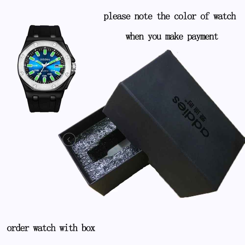 BLUE-BLACK-BOX Addies часы мужские s мужские наручные часы холодные светящиеся 30 м водонепроницаемые часы черный резиновый ремешок повседневные деловые наручные часы - Цвет: BLUE-BLACK-BOX
