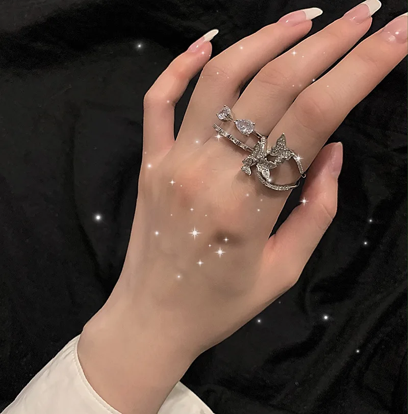 

Elegant Butterfly Finger Ring AAAAA Cz White Gold Filled Party Wedding band Rings for Women Promise Birthday Jewelry Gift