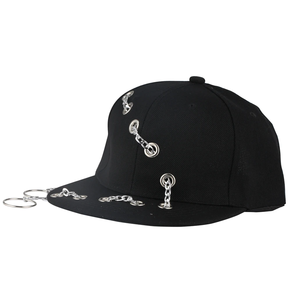 Железные кольца-цепочки Gorras хип-хоп кепки бейсболки мужские Регулируемые повседневные однотонные унисекс шапки Дети панк рок стиль пирсинг Tide шляпа