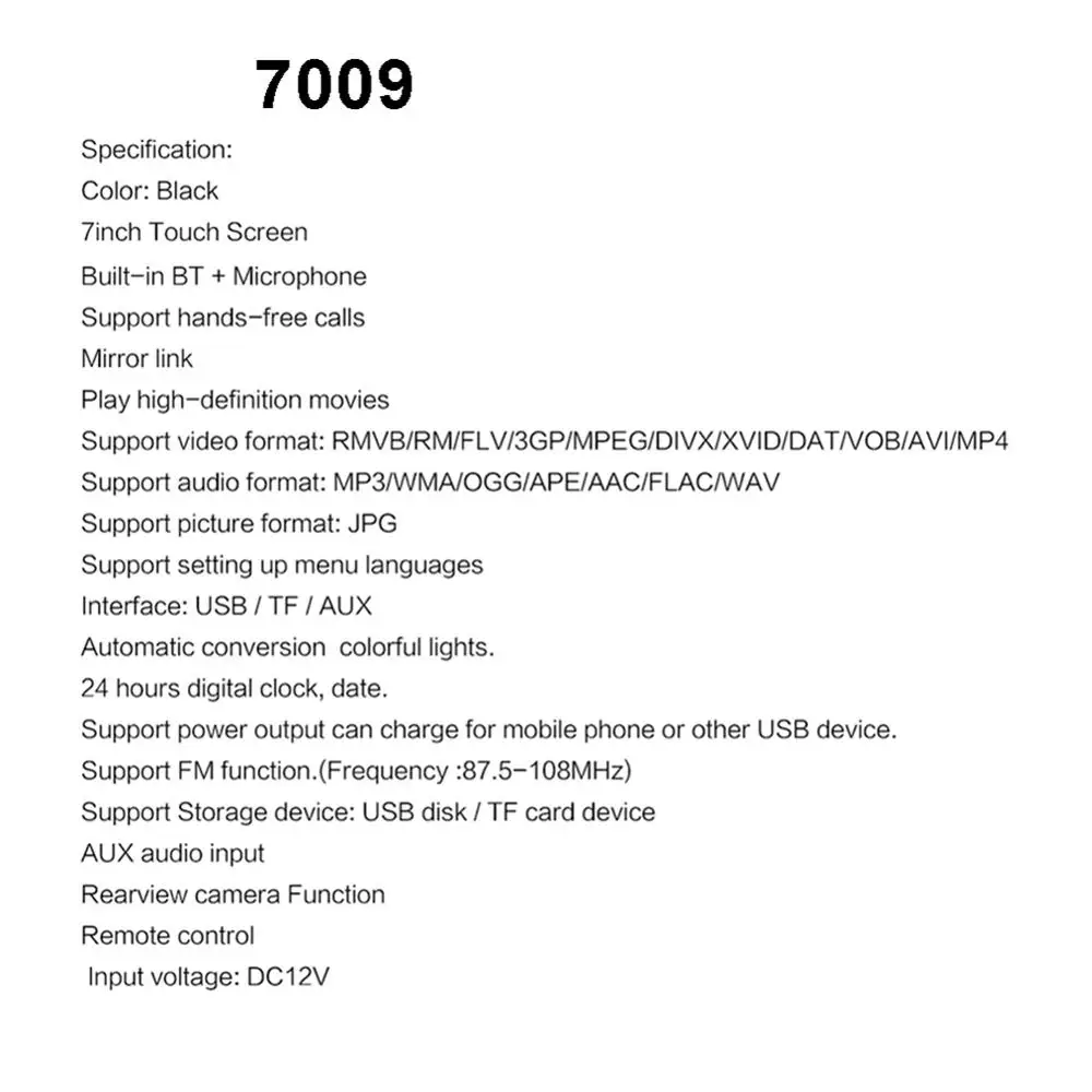 

Bluetooth Double Din In-Dash MP5 Player 7" Touch Screen FM Radio Receiver Support TF/USB Auto audio Car Stereo MP5