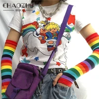 chaozhu japanese korea ins fashion girls grunge cute clothes accessories rainbow sleeves uv protective students