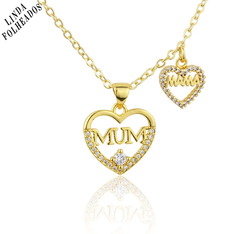 

New Arrived Love Heart MAMA MUM Fashion Necklace Gold-plated Copper Pendant Inlaid With Zircon Jewelry Gift