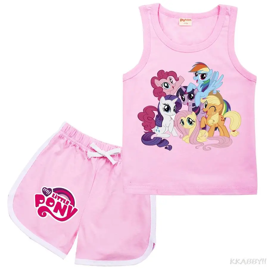 Летний модный детский костюм My Little Pony жилет футболка + шорты свежих спортивный
