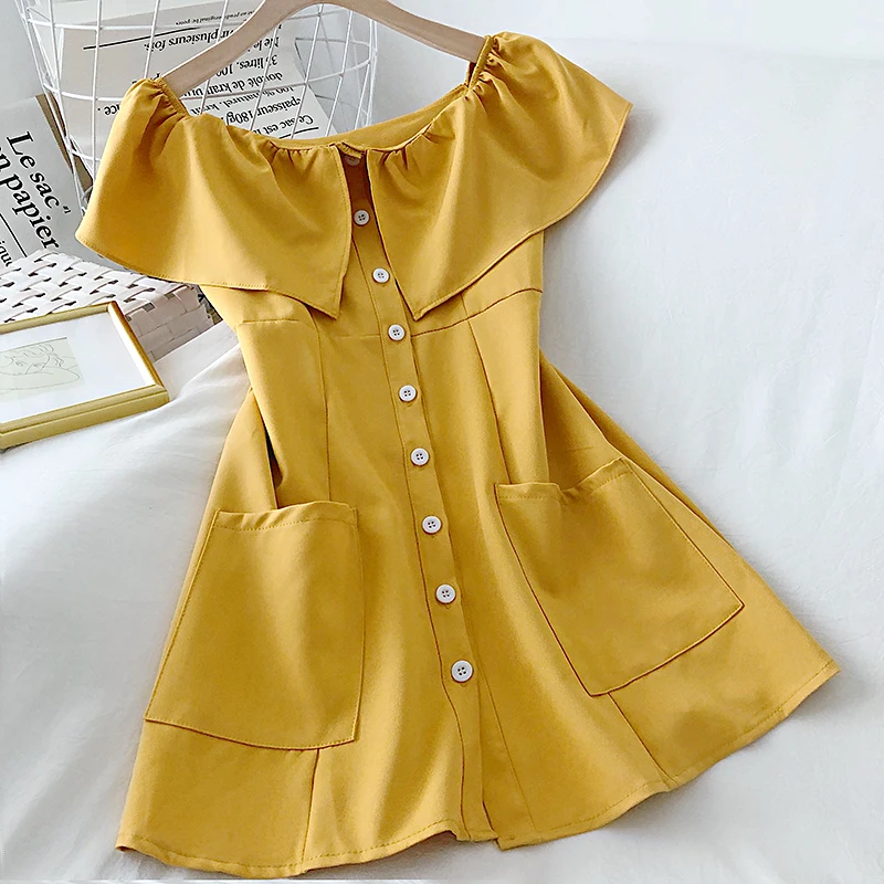 JoinYouth корейское 2020 однотонное Vestidos с коротким рукавом оборками шикарное летнее