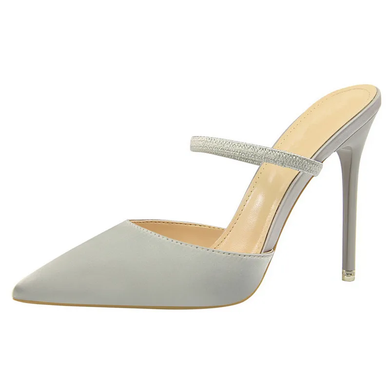 

Summer Women Mature Slippers Solid Pointed Toe Sandals Slides Casual Leather Thin High Heels Shoes Ladies Footwear DS-B0226