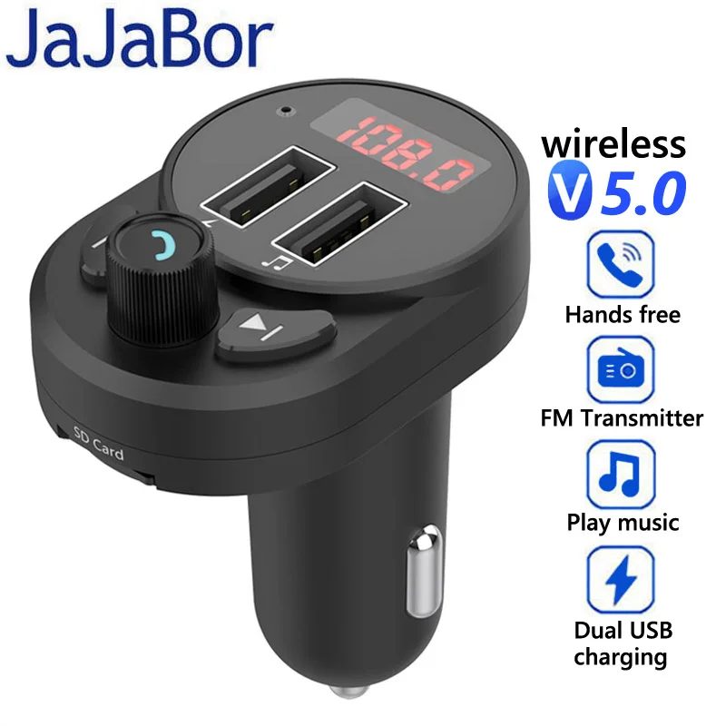 

JaJaBor FM передатчик Bluetooth 5,0 Dual USB Автомобильное зарядное устройство Handsfree автомобильный комплект FM радио адаптер Поддержка SD карта U диск воспр...