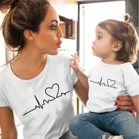 tshirt heartbeat love mommy and me clothes tshirt cotton short sleeve soft white black mother and daughter family look clothes