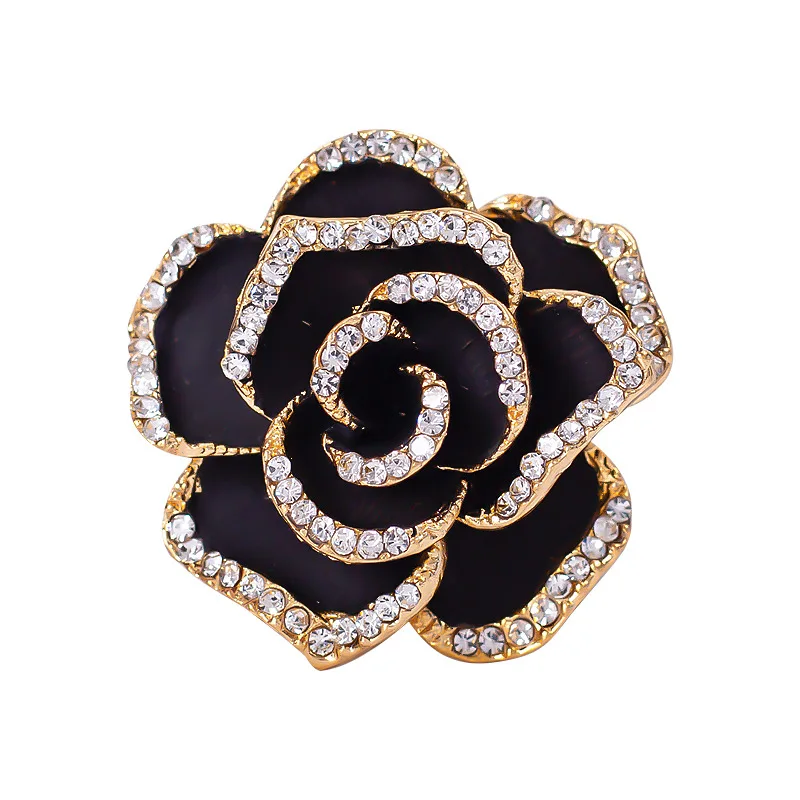 

New Camellia Flower Brooch Pin Enamel Crystal Rhinestone Corsage Scarf Buckle Suit Lapel Pins Brooches for Women Accessories