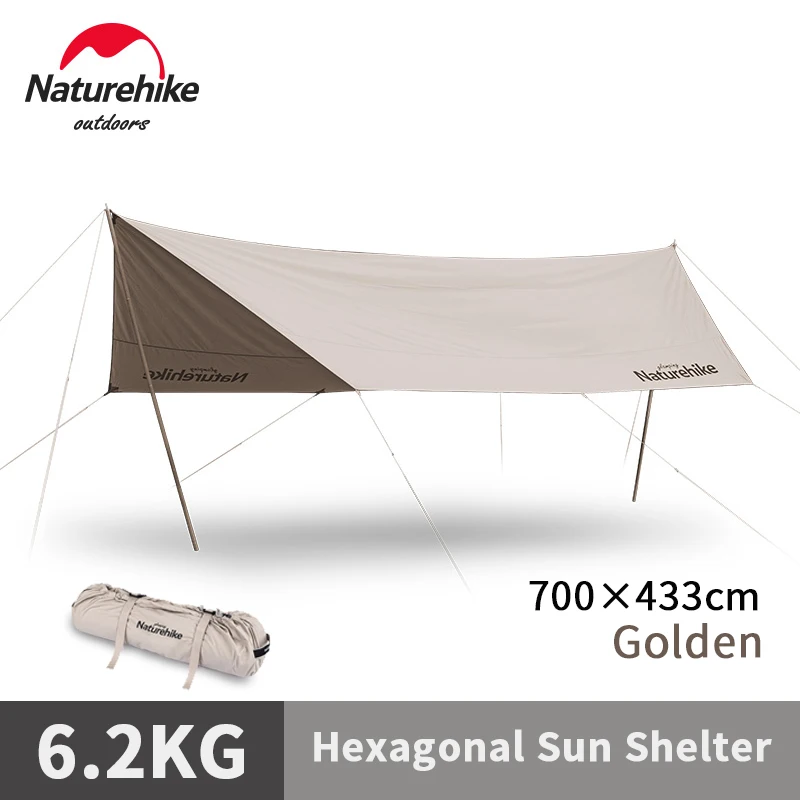 Naturehike-toldo grande de tela de algodón para 5-8 personas, toldo hexagonal, protector solar, pérgola para acampar