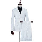 Мужской деловой костюм из двух предметов, белый приталенный двубортный пиджак в полоску и брюки, деловой пиджак для шоу Вечерние