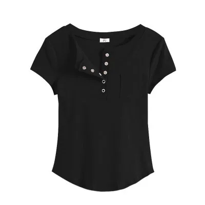 

Cotton Women T-shirt O-neck Short Sleeve women shirt All match Lady Top Black White Gray Yellow Shir