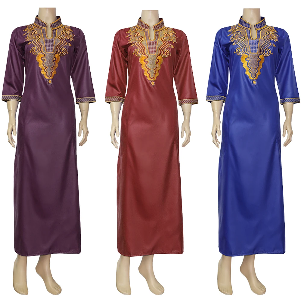 

South African Traditional Wear Dashiki Maxi Dresses For Women Plus Size Clothes Gold Embroidery Lady Dress Wedding Party Robe
