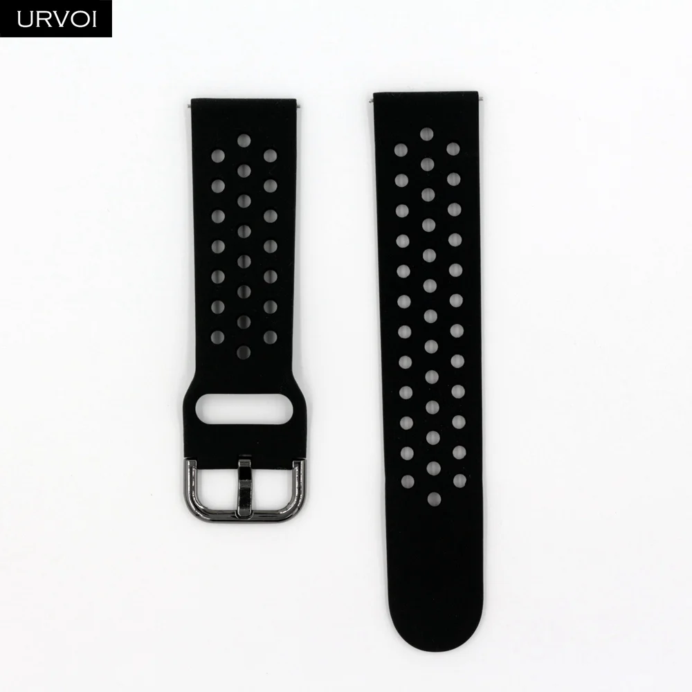 Black URVOI силиконовой лентой для Galaxy Watch Active/42/46 мм шестерни ремешок для спортивных часов для HUAWEI GT быстроразъемные контакты мягкий сменный 20/22 мм - Цвет ремешка: Black