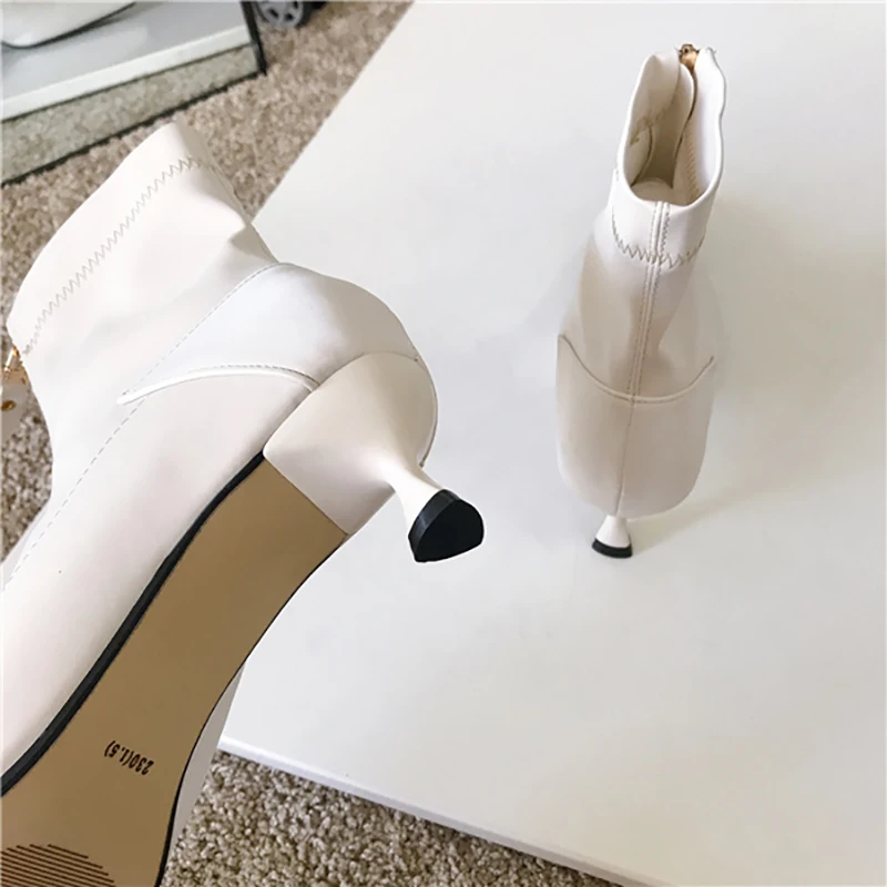 Женские атласные ботильоны с острым носком на молнии спереди модные