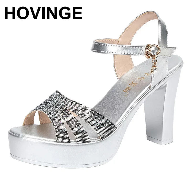 

HOVINGEBig Size 33-43 Platform Sandals Women Wedding Shoes Summer 2021 Rhinestone High Heels Sandals Ladies Sandal Silver