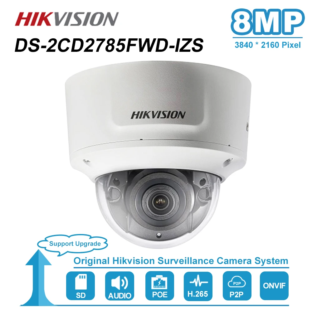 Hikvision 8MP (4 K) купольная PoE IP камера с аудио дома/наружного видео CCTV видеонаблюдения