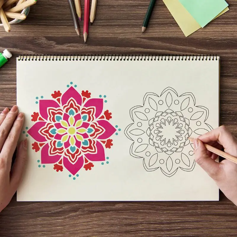 

W3JD 24/48pcs Mandala Stencils DIY Drawing Template Painting Scrapbooking Paper Card Embossing Album Decorative Craft