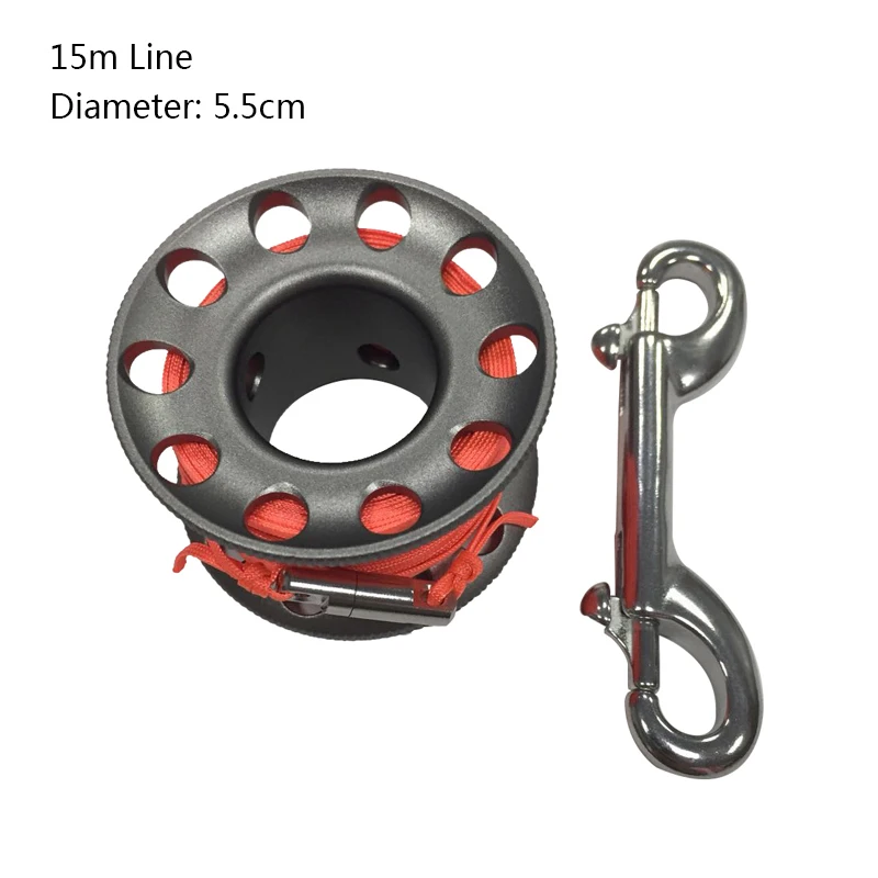 Grey 15m Line Дайвинг алюминиевый Finger Spool катушка 15/возможностью погружения на глубину до 30 м линия с Нержавеющая сталь оснастки зажим болта, чтобы вы были заметны линии - Цвет: Grey 15m Line