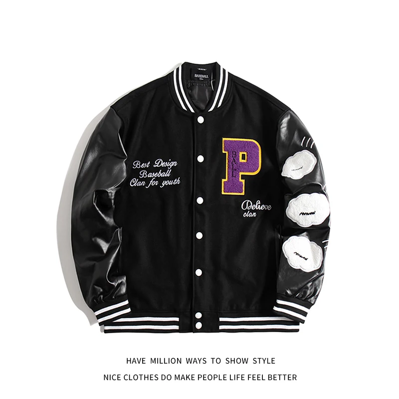 

New Arrival Autumn Spring Panda Embroidery Baseball Bomber Jacket Women Varsity Coat Unisex Men Stadium Award Letterman Shirt