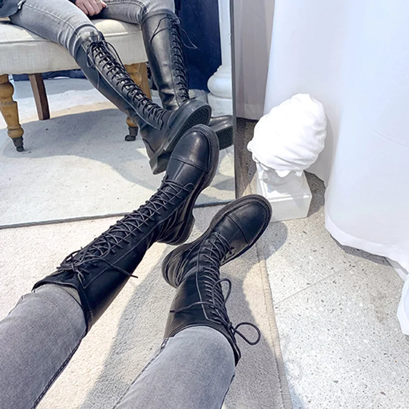 Женские ботинки В рыцарском стиле осенне-зимние высокие с плюшевой подкладкой