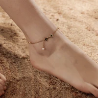 wesparking emo butterfly charm anklet on the leg gold plated stainless steel pearl pendant anklet for women free shipping