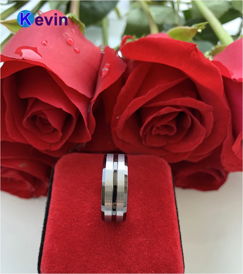 Обручальное кольцо из розового золота черное вольфрамовое для мужчин и женщин с