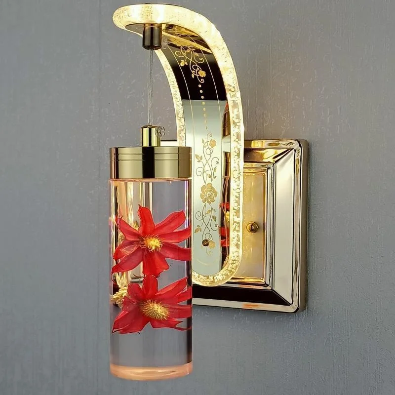 Led wall lamp luxury mirror crystal decorative flower and dimming for bedroom. | Освещение