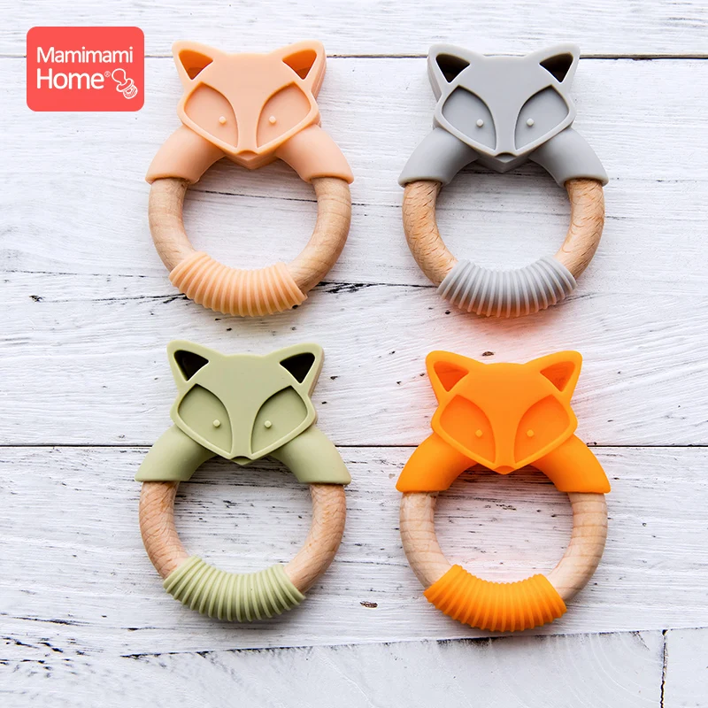 Mamihome Baby Wooden Teether Animal Ring Silicone Rodent Beech Wooden Blank Rabbit Ears baby products Toys Pacifier Pendant Gift