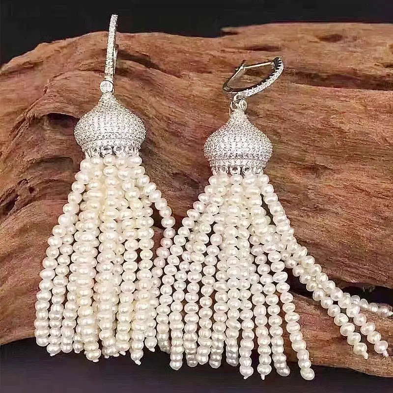 

Hot! New Fashion natural white freshwater pearl earrings-CZ Silver