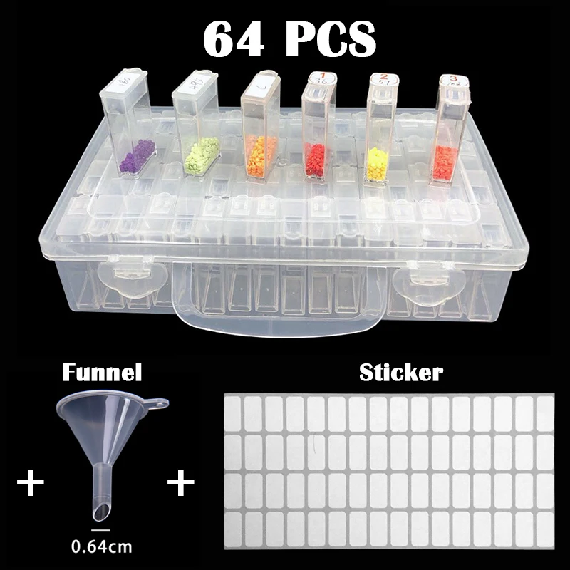 

64pcs Bottles Diamond Painting Tools Accessories Storage Box Beads Container Diamond Embroidery Stone Mosaic Convenience Box