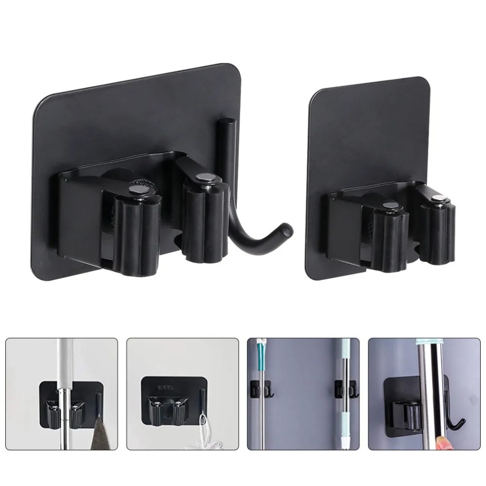 

4pcs Wall Hanging Mop Clamp Adhesive Sundries Organizer Bathroom Mop Rack