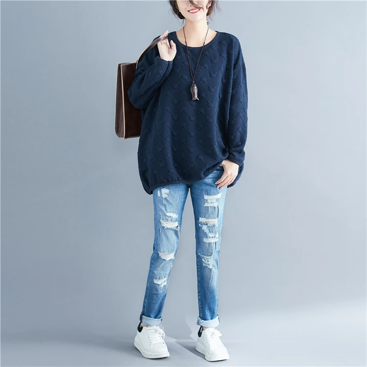 Женская толстовка с объемным рисунком в горошек Повседневная Свободная хлопковая длинным рукавом большие