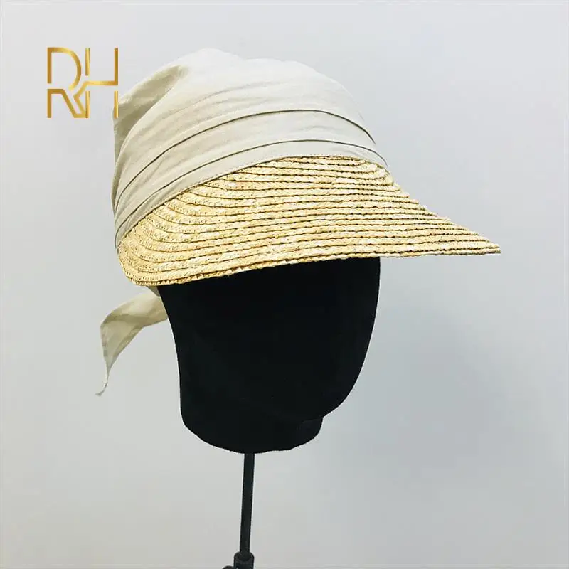 Женская Плетеная соломенная Кепка От Солнца Лоскутная дышащая Кепка-тюрбан из