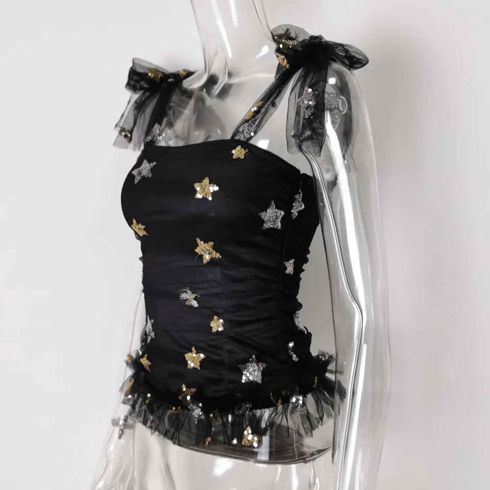 Топ JillPeri женский с бантом на плечах модный короткий эластичный со звездами и