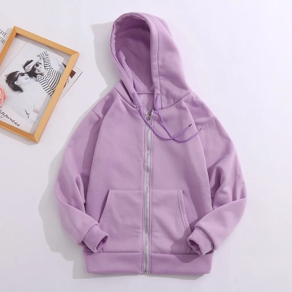 Женская толстовка с капюшоном и длинным рукавом на молнии|Женские толстовки