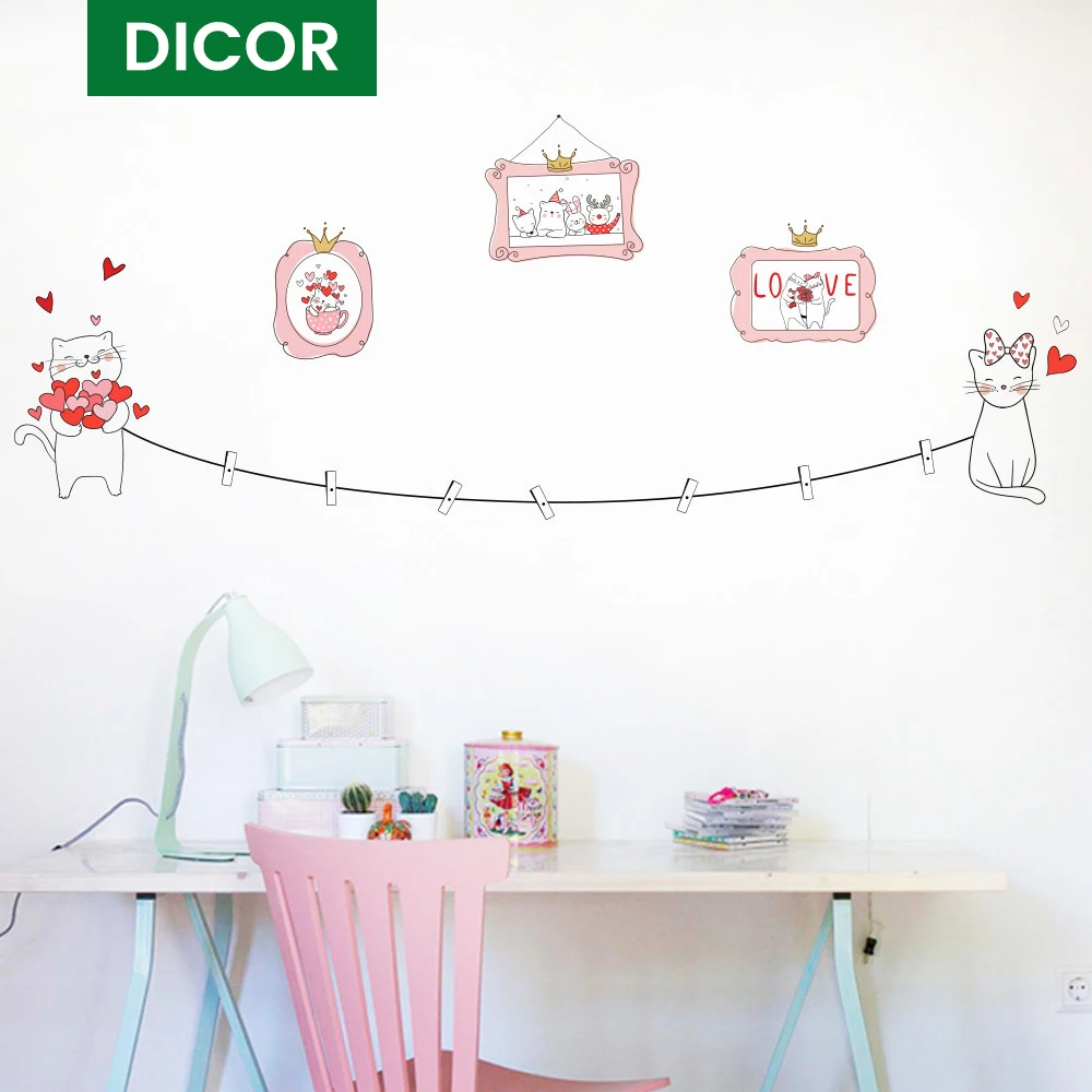 Дешевый оригинальный мультяшный милый стикер на стену с кошкой для детских