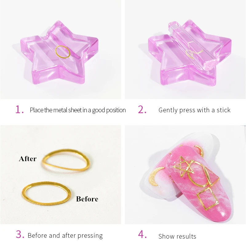Форма для дизайна ногтей с тиснением металлическая изгибающаяся розовая