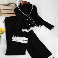 spring women knitted tracksuits 2 piece sets single breasted long sleeve cardigan sweater capri straight wide leg pant suits