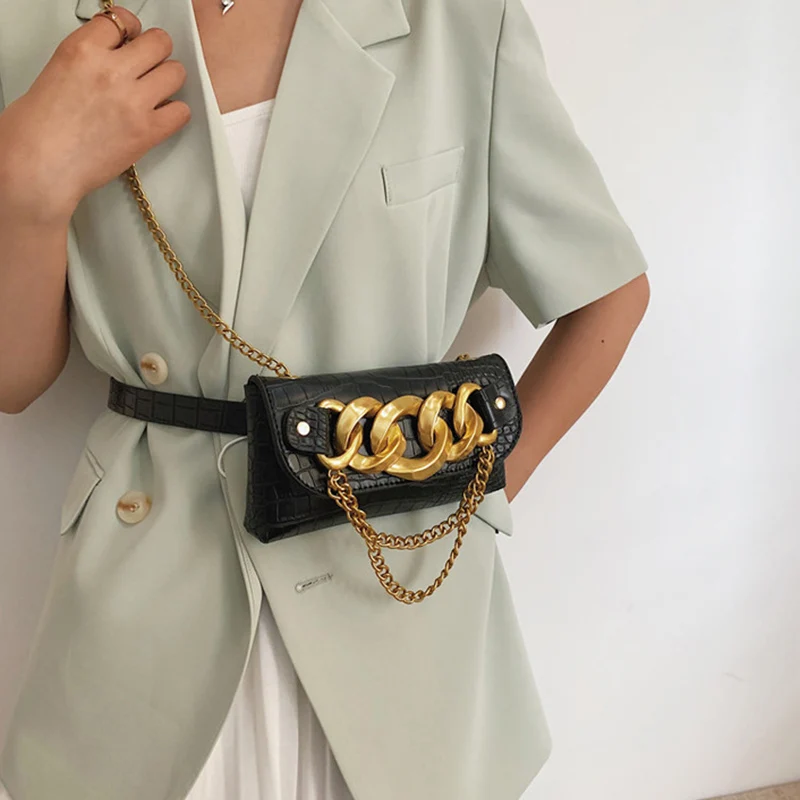 

Сумка на пояс женская, из искусственной кожи, с цепочкой