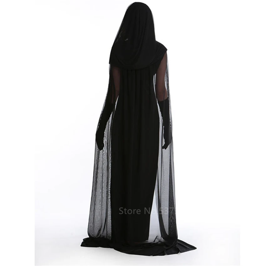 Vampire Day of The Dead Witch Gothic Bride Scary Costume Women Halloween Dress Carnival Party Horror Devil Spooky Fancy Cloak