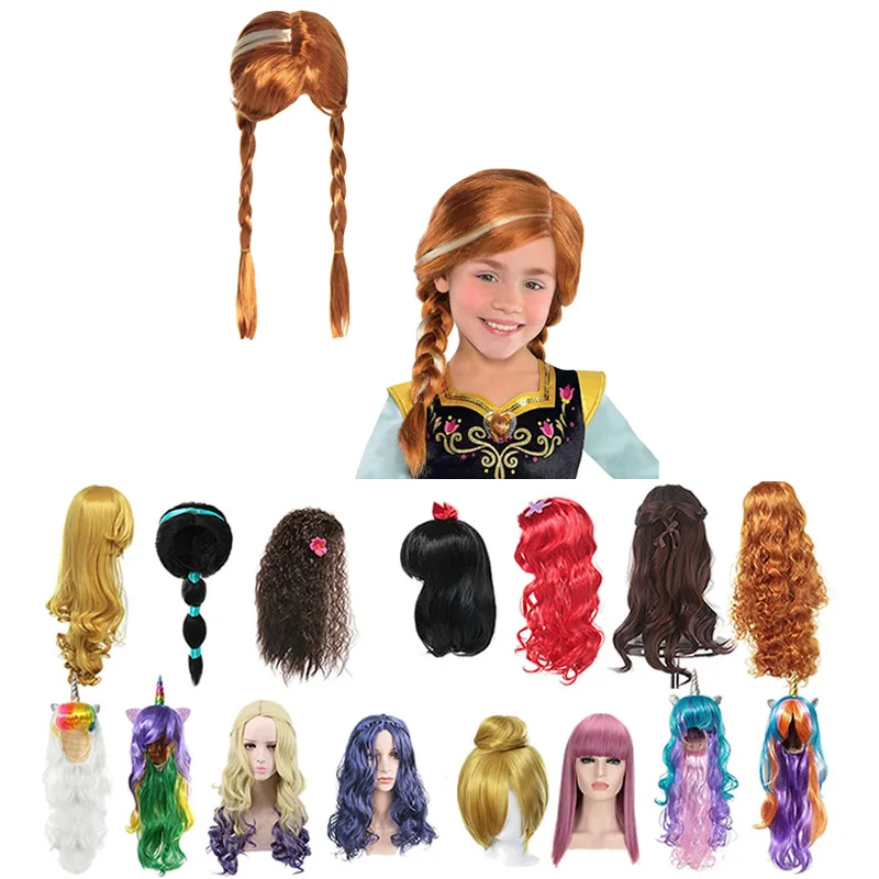 

Girls Anna Elsa Wig Dress Up Braid Mermaid Princess Fancy Makeup Headwear Kids Halloween Party Cosplay Hair Decoration