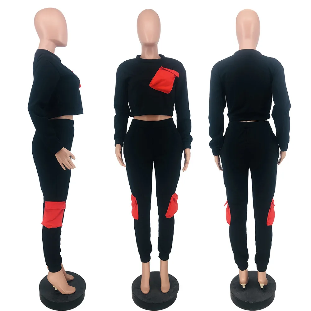 

2021 Spring Casual Women Solid Tracksuits With Pockets Turtleneck Long Sleeve High Waist Loose Pencil Pants Two Piece Sets