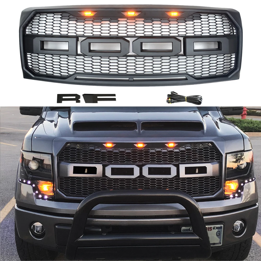 Modified For F150 Front Grill For F-150 2009 2010 2011 2012 2013 2014 Front Racing Grills Mesh Raptor Style Bumper Grilles