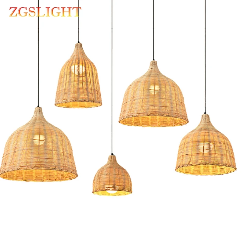 Ручной работы Бамбуковая плетеная Подвесная лампа из ротанга для ресторана кафе